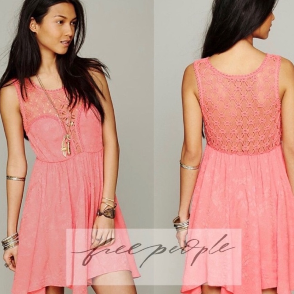 Free People Coral Crochet Flowy Dress